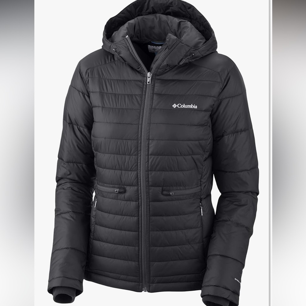 Columbia Powder Pillow Black Puffer Hooded Jacket Woman’s Size Medium Ski Snow